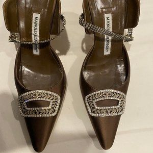 Manolo Blahnik Dark Green embellished heal